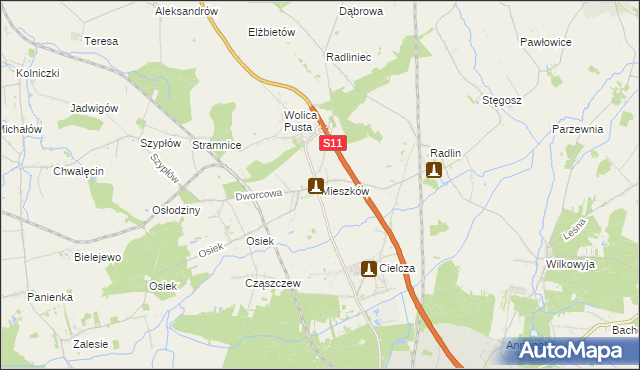 mapa Mieszków gmina Jarocin, Mieszków gmina Jarocin na mapie Targeo