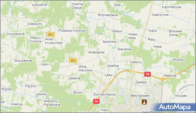 mapa Mikorzyce gmina Bełchatów, Mikorzyce gmina Bełchatów na mapie Targeo