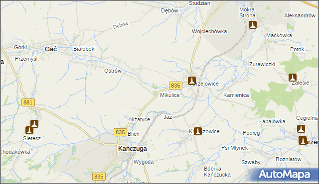 mapa Mikulice gmina Gać, Mikulice gmina Gać na mapie Targeo