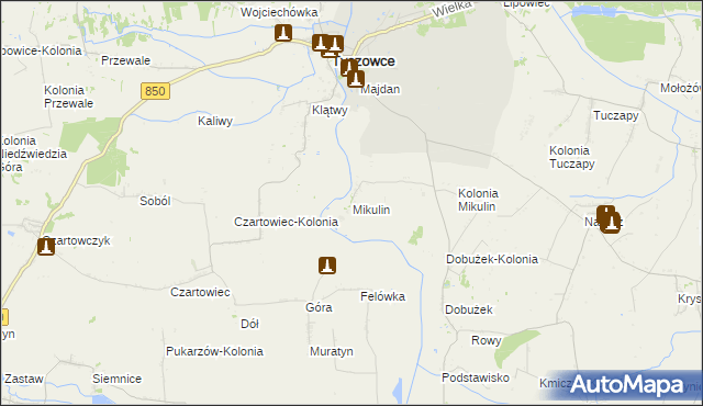 mapa Mikulin gmina Tyszowce, Mikulin gmina Tyszowce na mapie Targeo