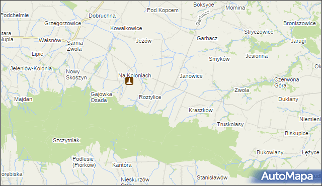 mapa Milejowice gmina Waśniów, Milejowice gmina Waśniów na mapie Targeo