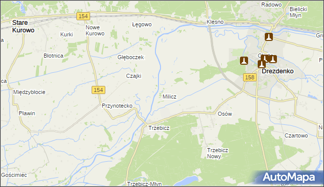 mapa Milicz gmina Drezdenko, Milicz gmina Drezdenko na mapie Targeo