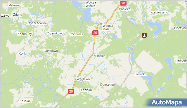 mapa Miłocice gmina Miastko, Miłocice gmina Miastko na mapie Targeo