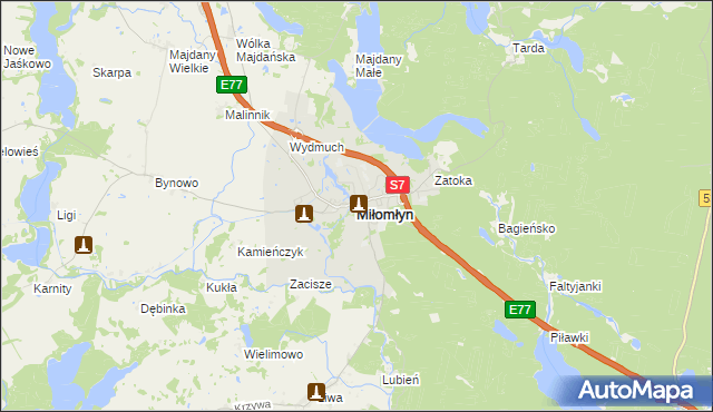 mapa Miłomłyn, Miłomłyn na mapie Targeo