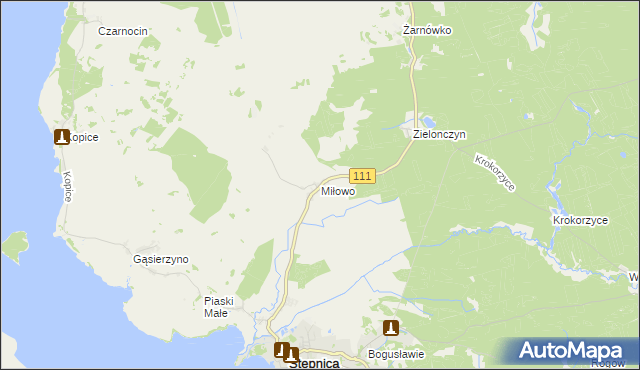 mapa Miłowo gmina Stepnica, Miłowo gmina Stepnica na mapie Targeo