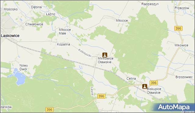 mapa Minkowice Oławskie, Minkowice Oławskie na mapie Targeo