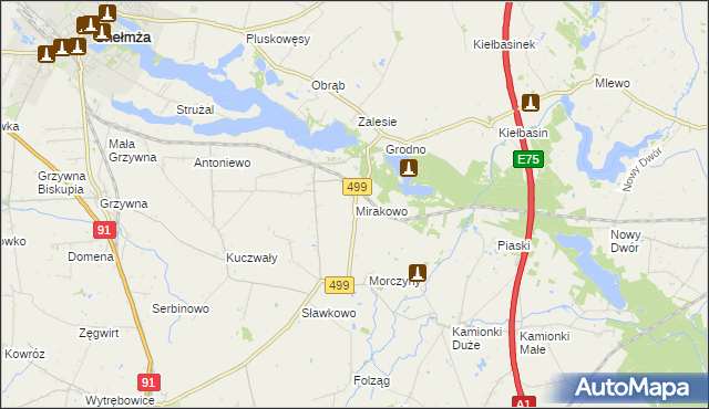 mapa Mirakowo, Mirakowo na mapie Targeo