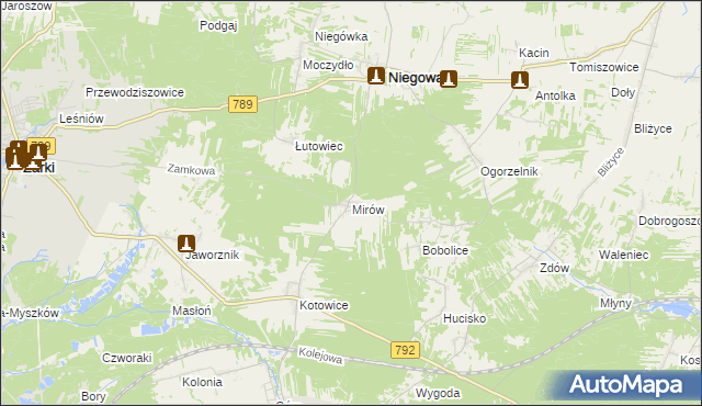 mapa Mirów gmina Niegowa, Mirów gmina Niegowa na mapie Targeo
