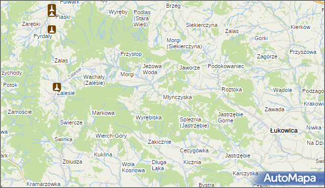 mapa Młyńczyska, Młyńczyska na mapie Targeo