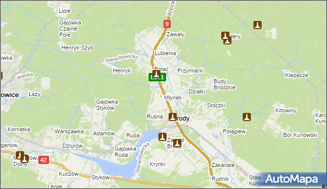 mapa Młynek gmina Brody, Młynek gmina Brody na mapie Targeo