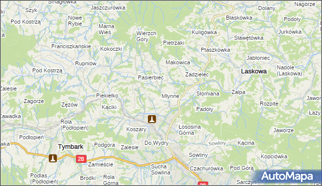 mapa Młynne, Młynne na mapie Targeo