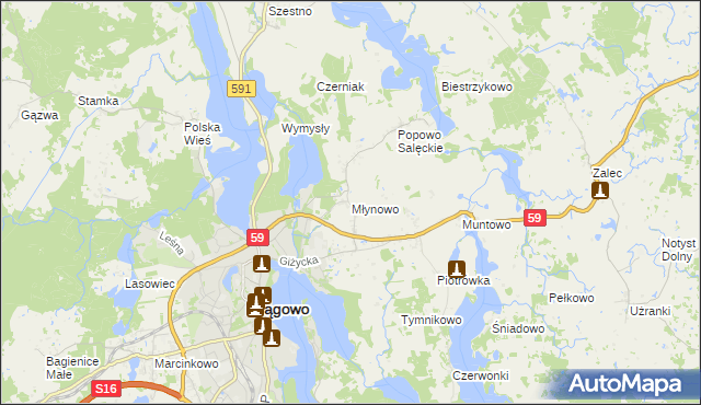 mapa Młynowo gmina Mrągowo, Młynowo gmina Mrągowo na mapie Targeo