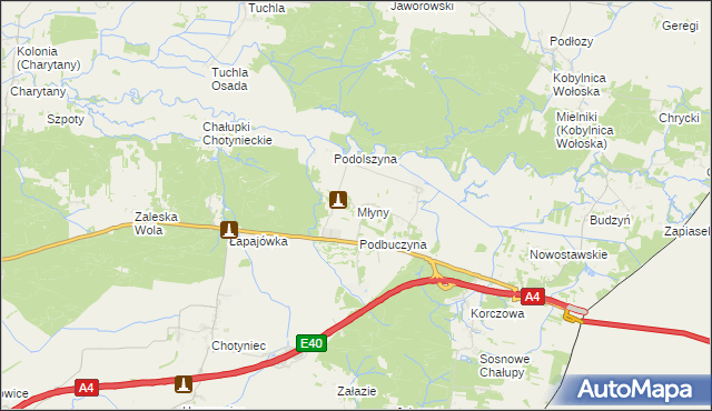 mapa Młyny gmina Radymno, Młyny gmina Radymno na mapie Targeo