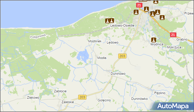 mapa Modła gmina Ustka, Modła gmina Ustka na mapie Targeo