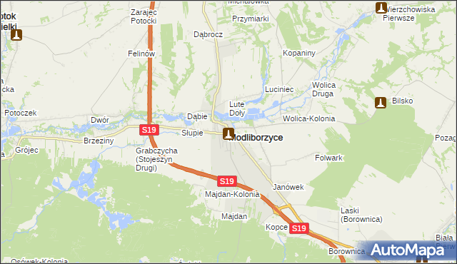 mapa Modliborzyce powiat janowski, Modliborzyce powiat janowski na mapie Targeo