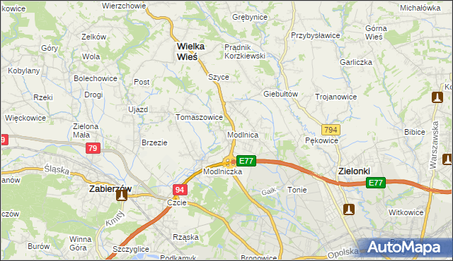 mapa Modlnica, Modlnica na mapie Targeo