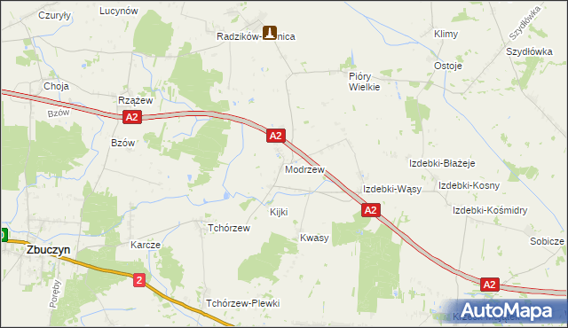 mapa Modrzew gmina Zbuczyn, Modrzew gmina Zbuczyn na mapie Targeo