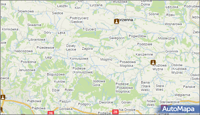 mapa Mogilno gmina Korzenna, Mogilno gmina Korzenna na mapie Targeo