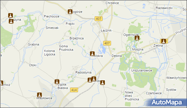 mapa Mokra gmina Biała, Mokra gmina Biała na mapie Targeo