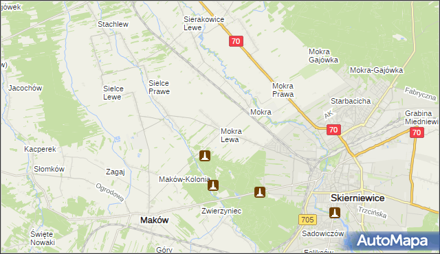 mapa Mokra Lewa, Mokra Lewa na mapie Targeo