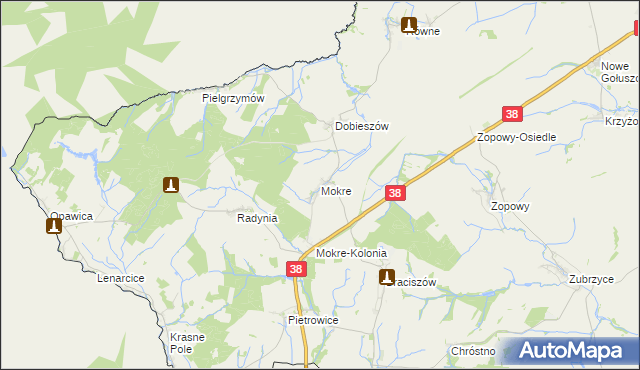 mapa Mokre gmina Głubczyce, Mokre gmina Głubczyce na mapie Targeo