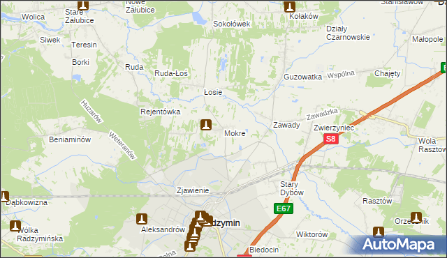 mapa Mokre gmina Radzymin, Mokre gmina Radzymin na mapie Targeo