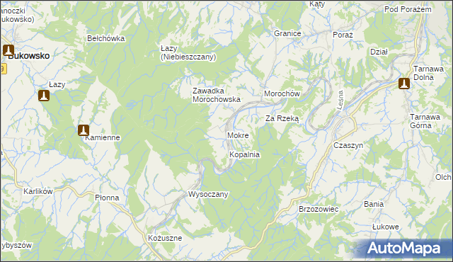 mapa Mokre gmina Zagórz, Mokre gmina Zagórz na mapie Targeo