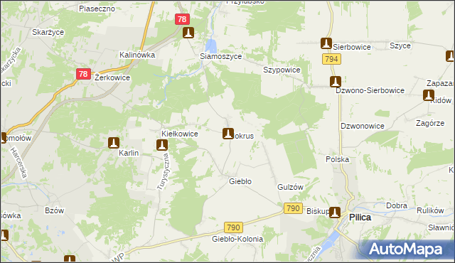 mapa Mokrus gmina Ogrodzieniec, Mokrus gmina Ogrodzieniec na mapie Targeo