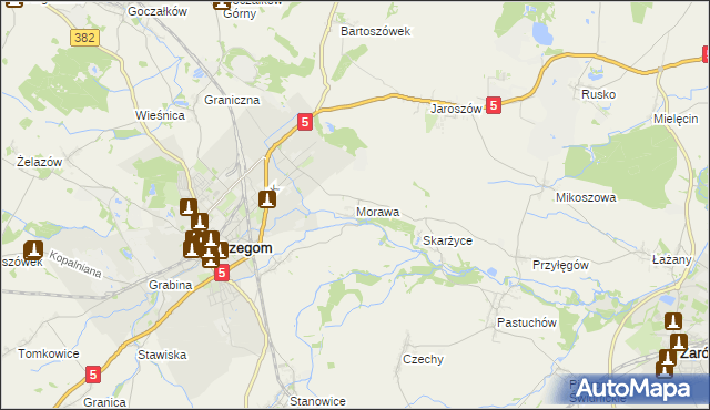 mapa Morawa gmina Strzegom, Morawa gmina Strzegom na mapie Targeo