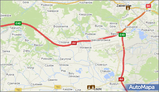 mapa Morawica gmina Liszki, Morawica gmina Liszki na mapie Targeo
