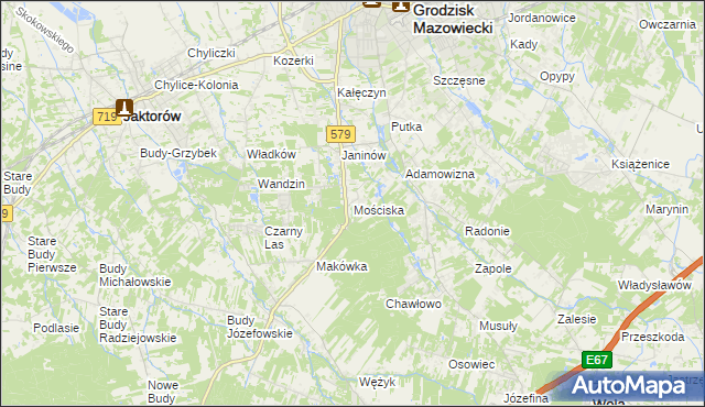 mapa Mościska gmina Grodzisk Mazowiecki, Mościska gmina Grodzisk Mazowiecki na mapie Targeo