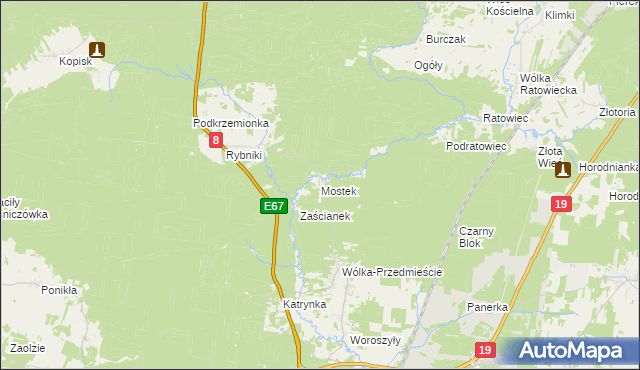 mapa Mostek gmina Wasilków, Mostek gmina Wasilków na mapie Targeo