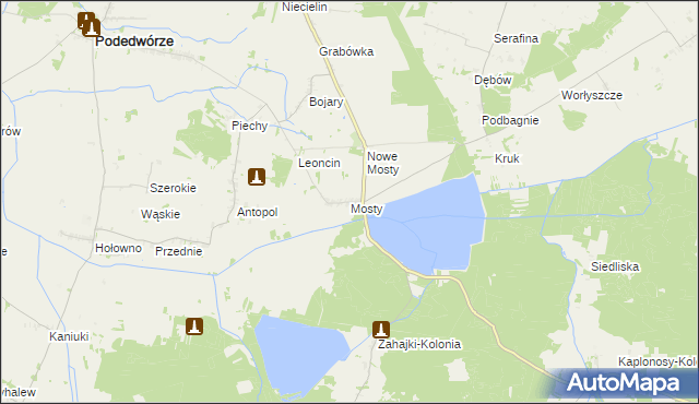 mapa Mosty gmina Podedwórze, Mosty gmina Podedwórze na mapie Targeo