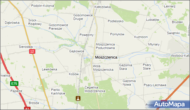 mapa Moszczenica powiat piotrkowski, Moszczenica powiat piotrkowski na mapie Targeo