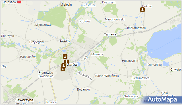 mapa Mrowiny gmina Żarów, Mrowiny gmina Żarów na mapie Targeo