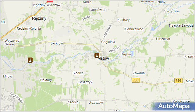 mapa Mstów powiat częstochowski, Mstów powiat częstochowski na mapie Targeo