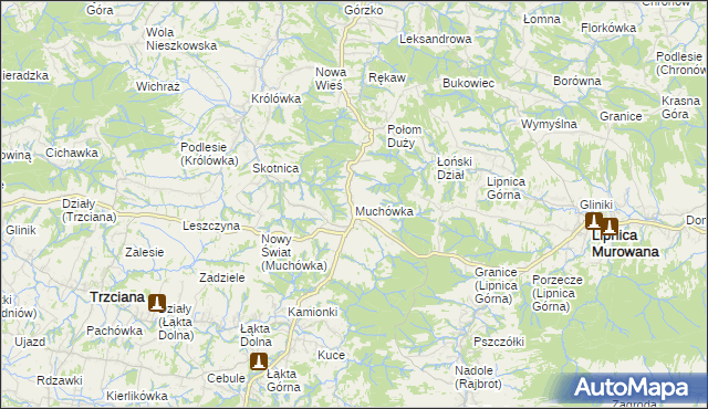 mapa Muchówka gmina Nowy Wiśnicz, Muchówka gmina Nowy Wiśnicz na mapie Targeo