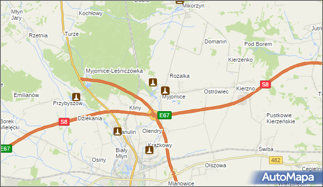 mapa Myjomice, Myjomice na mapie Targeo