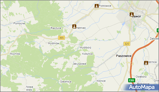 mapa Myślibórz gmina Paszowice, Myślibórz gmina Paszowice na mapie Targeo