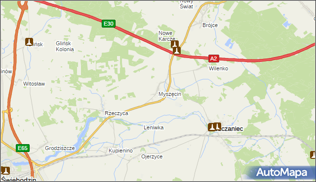 mapa Myszęcin, Myszęcin na mapie Targeo