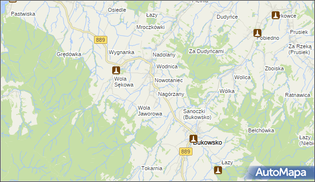 mapa Nagórzany, Nagórzany na mapie Targeo