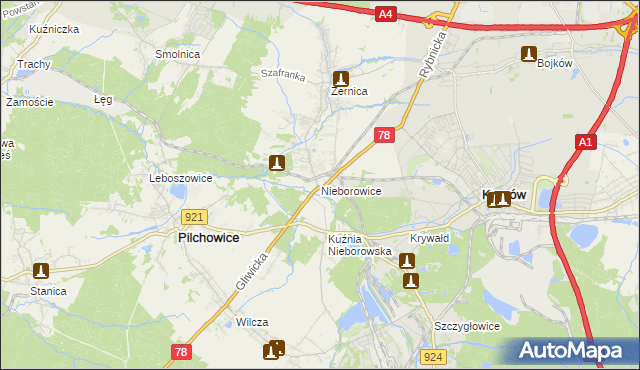 mapa Nieborowice, Nieborowice na mapie Targeo