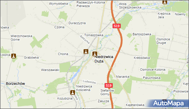 mapa Niedrzwica Duża, Niedrzwica Duża na mapie Targeo