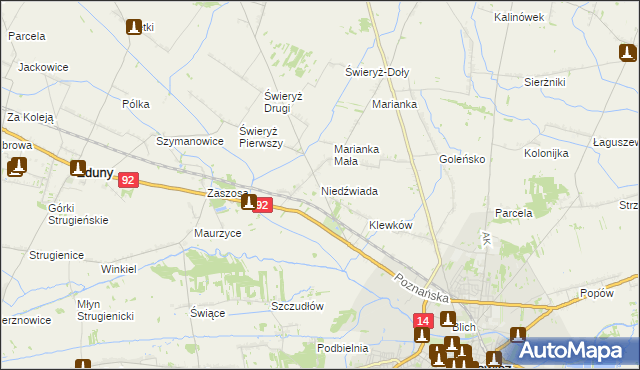 mapa Niedźwiada gmina Łowicz, Niedźwiada gmina Łowicz na mapie Targeo