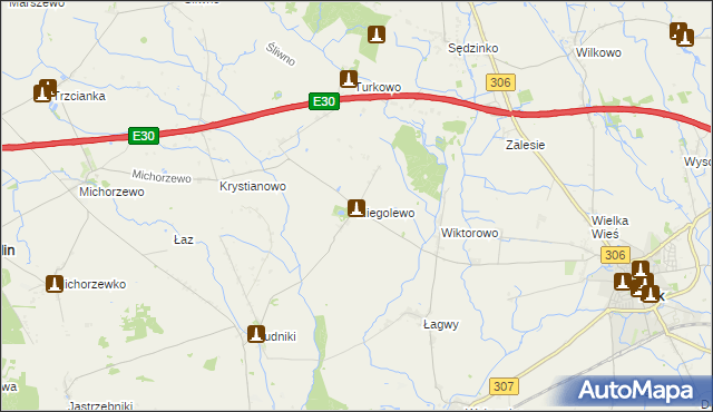 mapa Niegolewo, Niegolewo na mapie Targeo