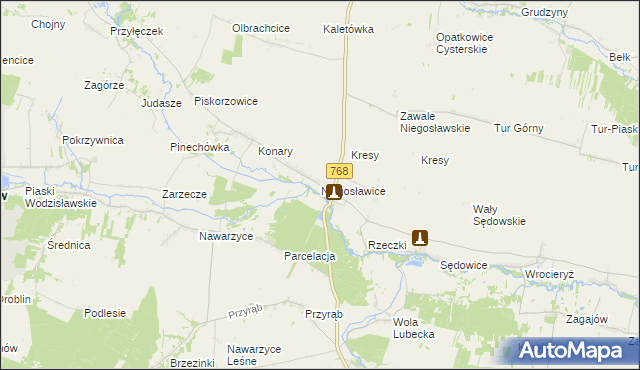 mapa Niegosławice gmina Wodzisław, Niegosławice gmina Wodzisław na mapie Targeo