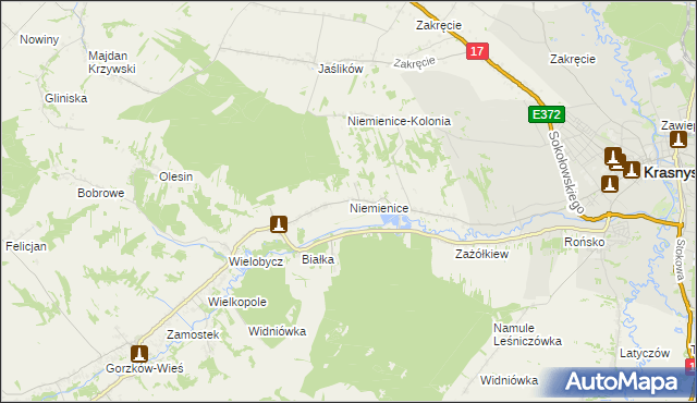 mapa Niemienice gmina Krasnystaw, Niemienice gmina Krasnystaw na mapie Targeo