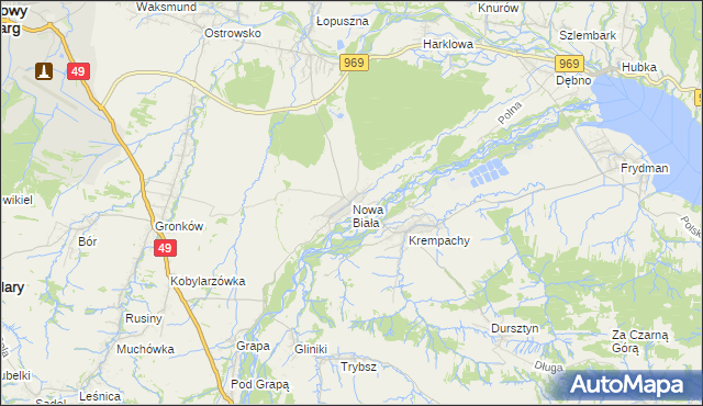 mapa Nowa Biała gmina Nowy Targ, Nowa Biała gmina Nowy Targ na mapie Targeo
