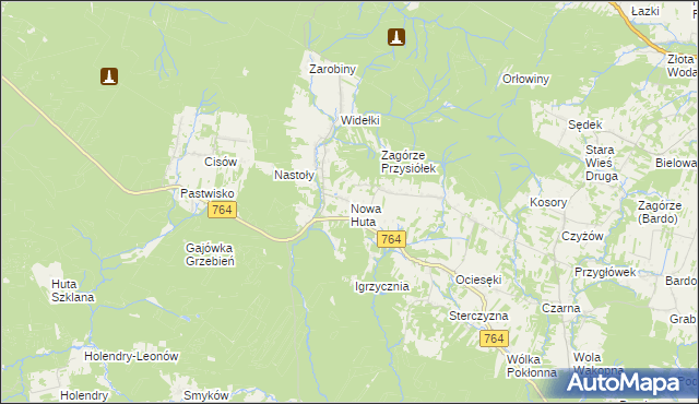 mapa Nowa Huta gmina Raków, Nowa Huta gmina Raków na mapie Targeo
