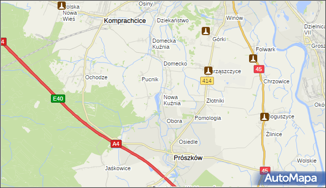 mapa Nowa Kuźnia gmina Prószków, Nowa Kuźnia gmina Prószków na mapie Targeo